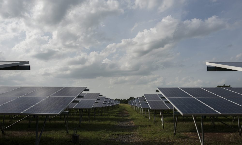 Solar cell farm in power station for alternative energy from the sun